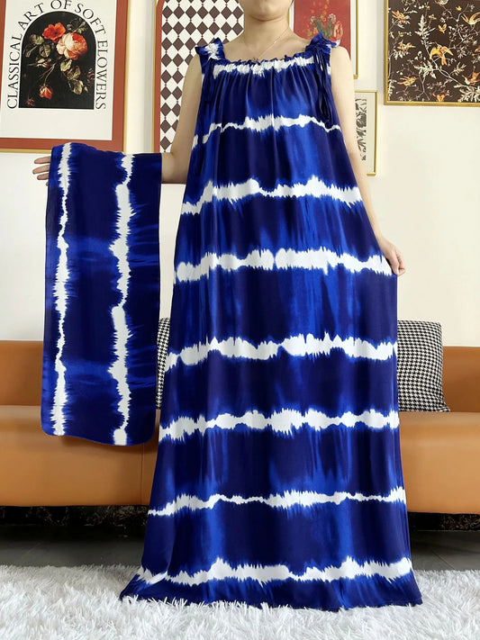 New Arrivals Women's Cotton Summer Sleeveless Dress With Scarfs Under Dress African Dashiki Maxi Lady Robe Loose Kaftan Vestidos