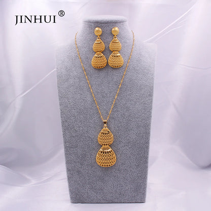gold color wedding jewelry sets for women African/indian bridal party gifts necklace pendant earrings jewelery jewellery set