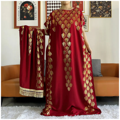 Muslim Abayas For Women Dubai Stretch Print Hot Stamping Loose Fit  Elegant Dresses Caftan Marocain Femme Robe With Headscarf