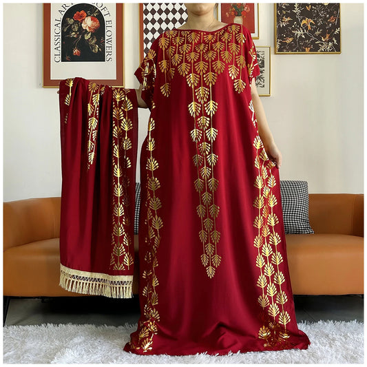 Muslim Abayas For Women Dubai Stretch Print Hot Stamping Loose Fit  Elegant Dresses Caftan Marocain Femme Robe With Headscarf