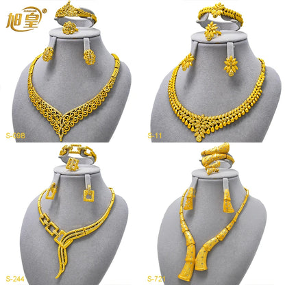 XUHUANG Luxury Crystal Gold Color Necklace Sets For Women Wedding Dubai African Jewelry Set Indian Jewellery Anniversary Gifts