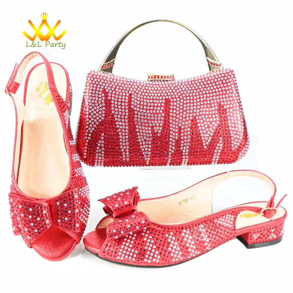 Low Heels Fashion 2024 Spring Summer New Design Nigerian Women Shoes and Bag Set in Gold Color Italian Women Design For Wedding