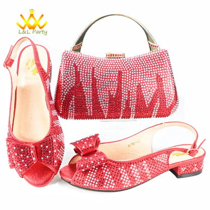 Low Heels Fashion 2024 Spring Summer New Design Nigerian Women Shoes and Bag Set in Gold Color Italian Women Design For Wedding