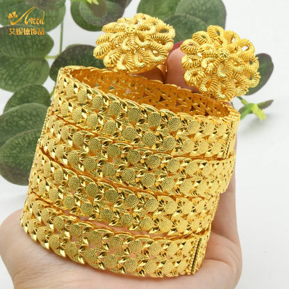 Dubai Bangles For Women Middle East Gold Color Bangle Ethiopian Saudi Arab Bracelet Wedding Bride Jewelery African Birthday Gift