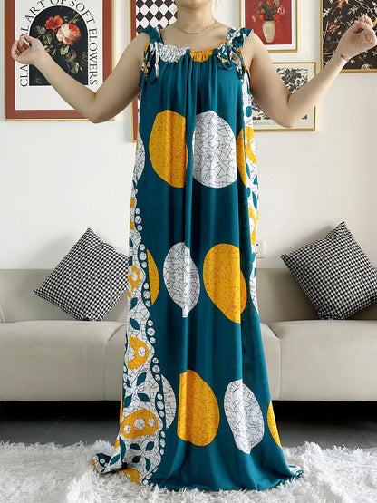 New Arrivals Women's Cotton Summer Sleeveless Dress With Scarfs Under Dress African Dashiki Maxi Lady Robe Loose Kaftan Vestidos