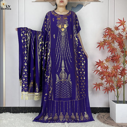 New Summer Abaya For Women Casual Short Sleeve Soft Cotton Dress Dubai Kaftan Loose Lady Maxi Islam African Dress With Big Scarf