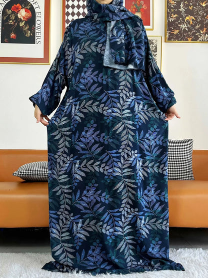 2025 Muslim Rayon Abayas For Women Ramadan Prayer Dubai Turkey Middle East Femme Robe Floral Loose African Dress Turban Joint