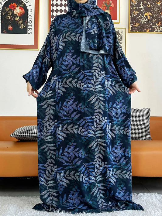 2025 Muslim Rayon Abayas For Women Ramadan Prayer Dubai Turkey Middle East Femme Robe Floral Loose African Dress Turban Joint