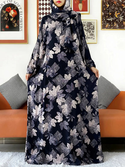 Latest Muslim Cotton Abayas for Women Ramadan Prayer Garment Dubai Turkey Middle East Femme Robe Loose African Dress Turban Join