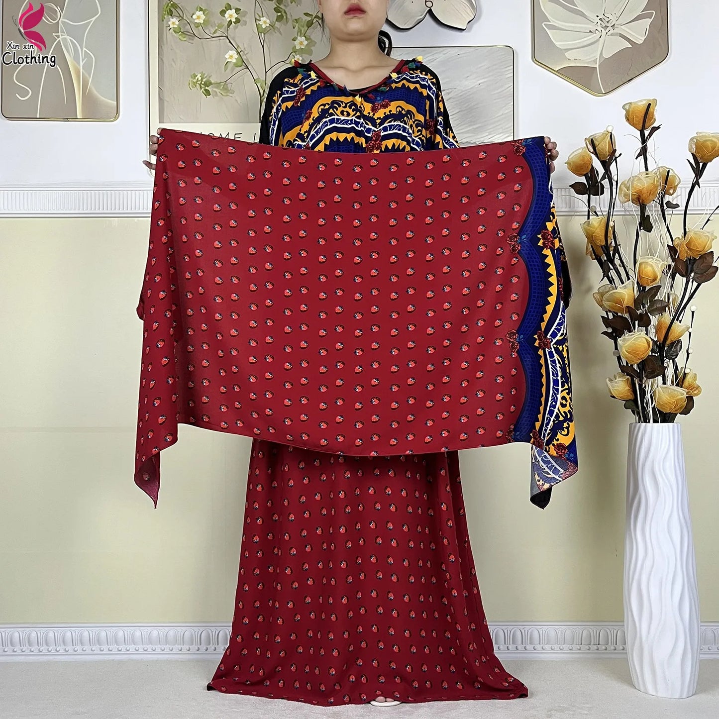 New African Women Dashiki Cotton Dress Fashion Printing Collect Waist Summer Short Sleeve Islam Boubou Maxi Woman Abaya Clothing