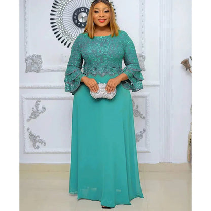 African Party Dresses for Women Dashiki Ankara Lace Wedding Gowns Elegant Turkey Muslim Maxi Dress Plus Size African Skirt