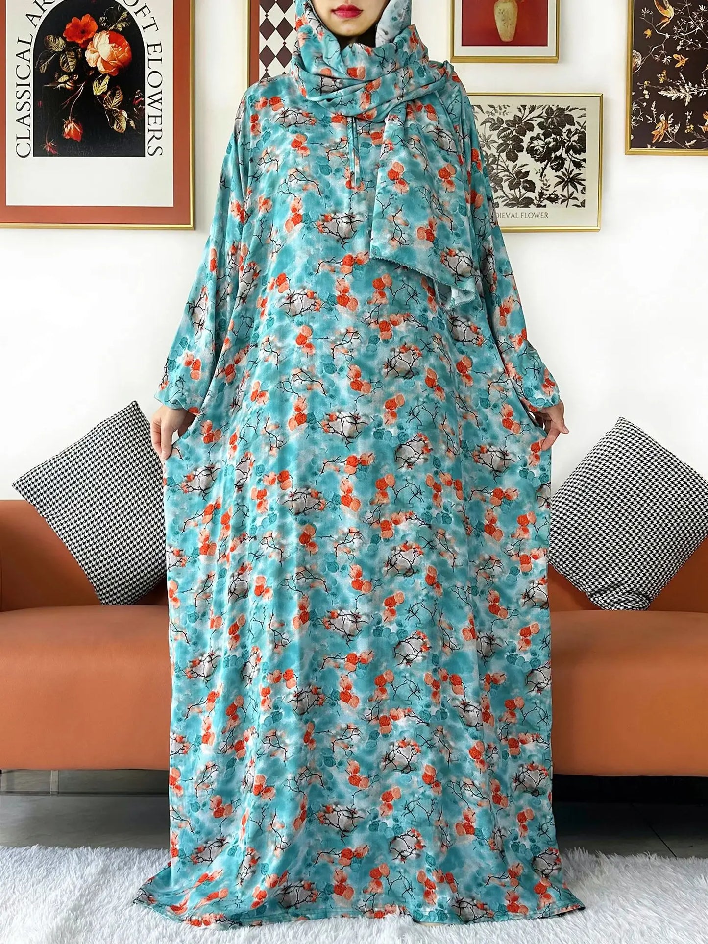 Latest Muslim Cotton Abayas for Women Ramadan Prayer Garment Dubai Turkey Middle East Femme Robe Loose African Dress Turban Join
