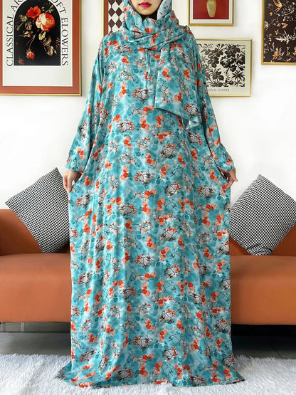 Latest Muslim Cotton Abayas for Women Ramadan Prayer Garment Dubai Turkey Middle East Femme Robe Loose African Dress Turban Join