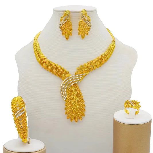 GDJWRI Africa Luxury Charm Necklace Jewellery Women for Lady Indian Bridal Nigeria 24k Gold Plated Jewelry Set Party Gifts