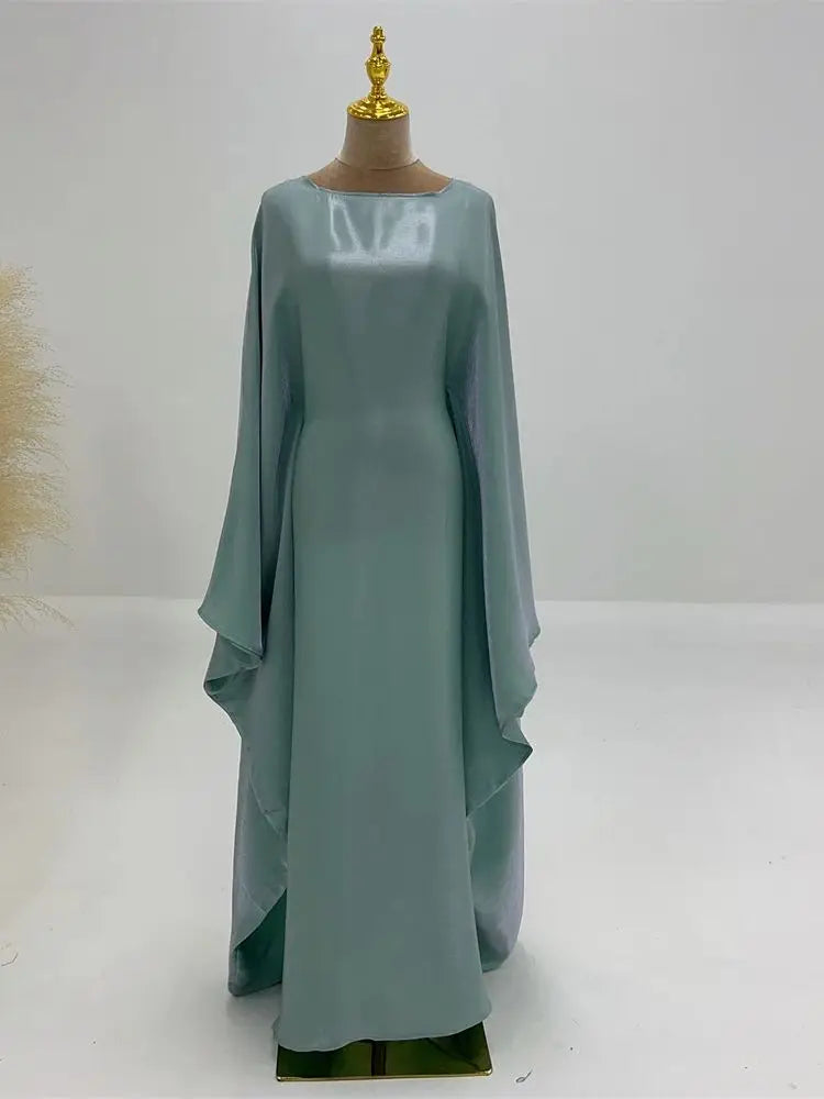 Ramadan Summer Batwing Sleeve Satin Butterfly Abaya Islam Muslim Maxi Dress Kebaya Women Kaftan Robe Musulmane Femme Vestidos