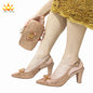 2024 New Arrivals Italian Ladies Shoes and bag Set High Quality Orange Color Pumps with Shinning Crystal for Wedding Party