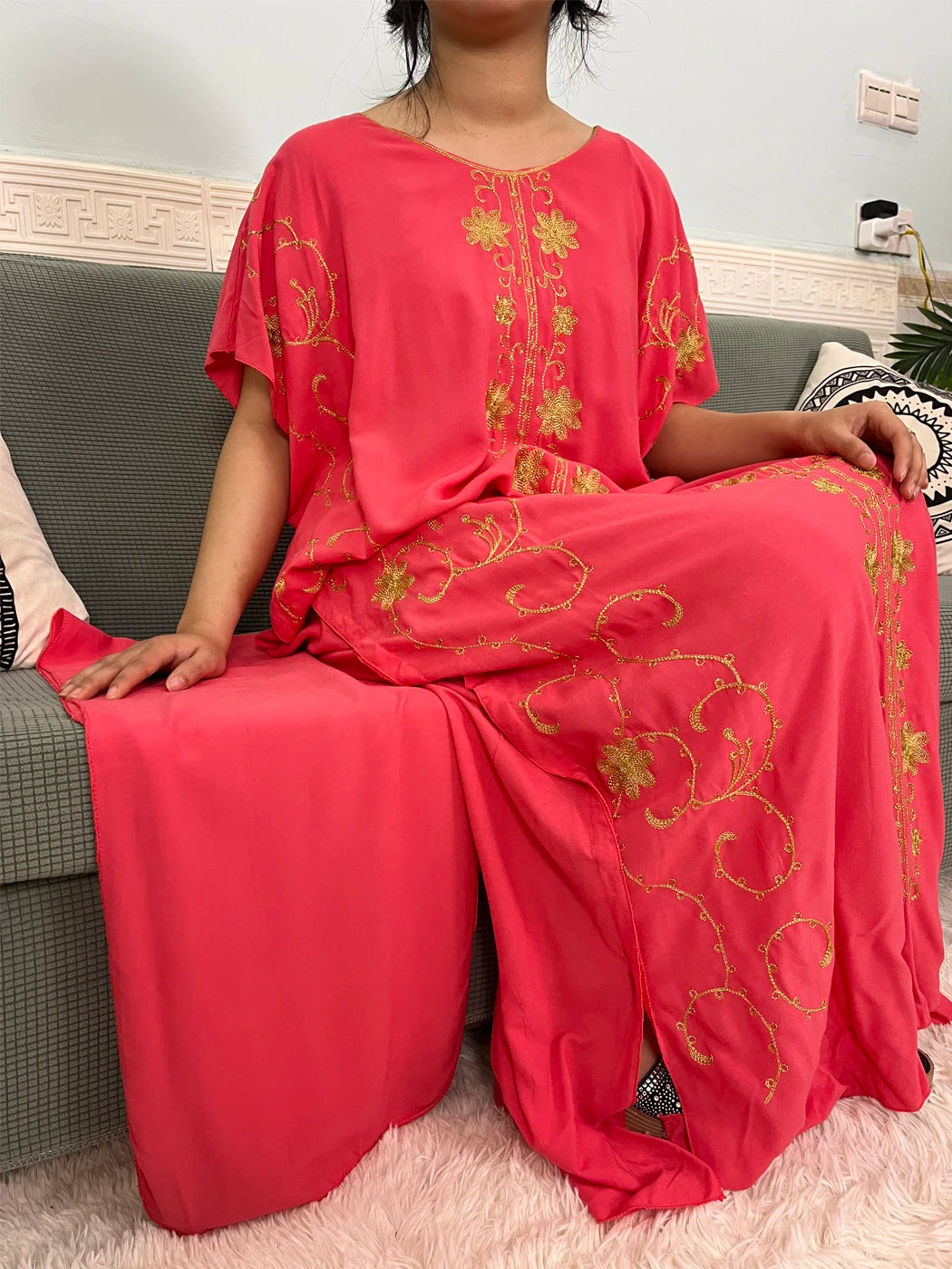 Muslim Traditional Appliques Abayas For Women Solid Color Maxi Femme Robe African Jalabiyat Ramadan Islam Dresses With Headscarf