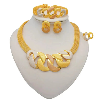 GDJWRI Africa Luxury Charm Necklace Jewellery Women for Lady Indian Bridal Nigeria 24k Gold Plated Jewelry Set Party Gifts
