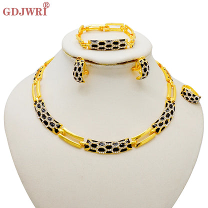 GDJWRI Africa Luxury Charm Necklace Jewellery Women for Lady Indian Bridal Nigeria 24k Gold Plated Jewelry Set Party Gifts