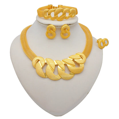 GDJWRI Africa Luxury Charm Necklace Jewellery Women for Lady Indian Bridal Nigeria 24k Gold Plated Jewelry Set Party Gifts