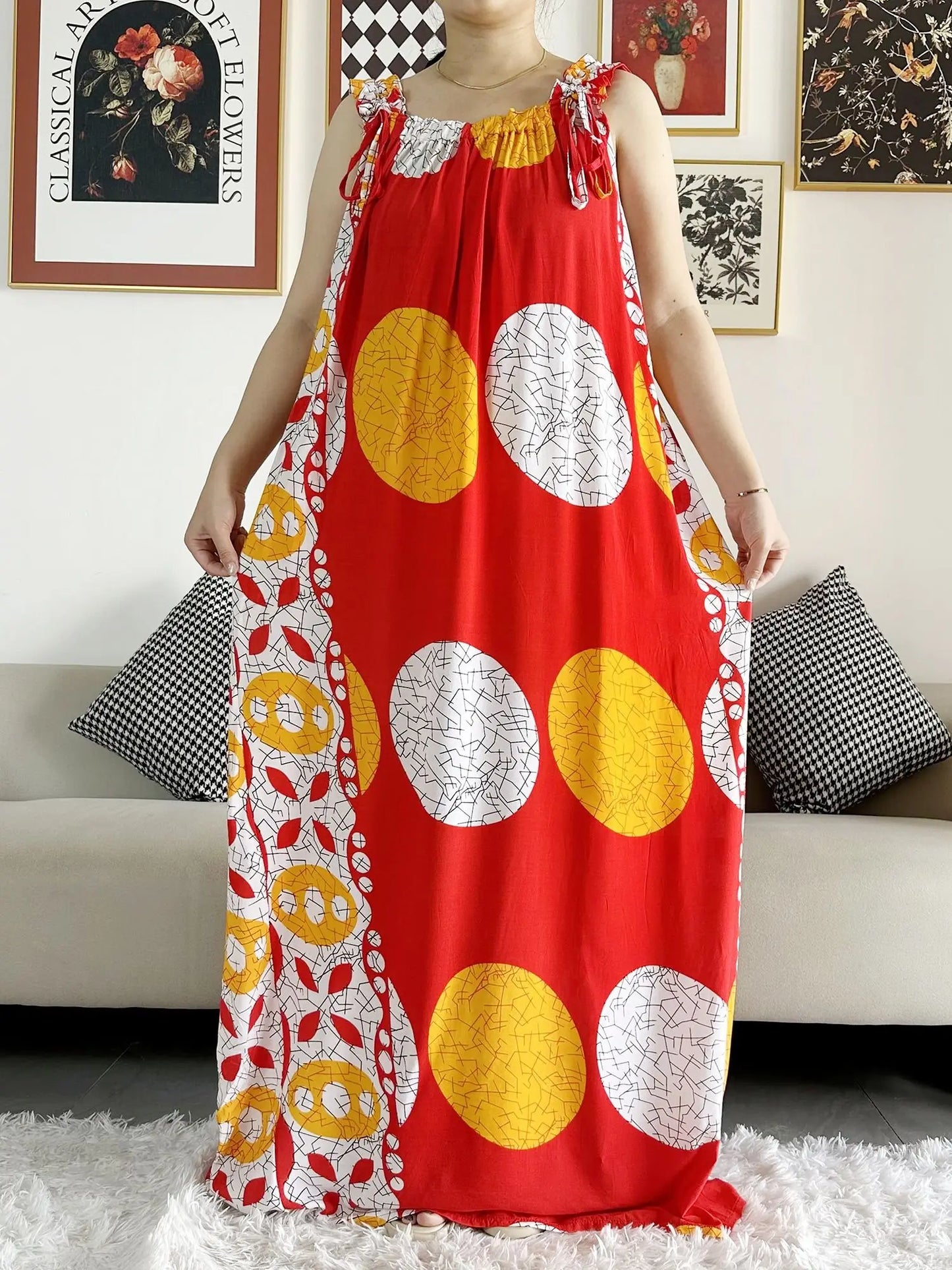 New Arrivals Women's Cotton Summer Sleeveless Dress With Scarfs Under Dress African Dashiki Maxi Lady Robe Loose Kaftan Vestidos