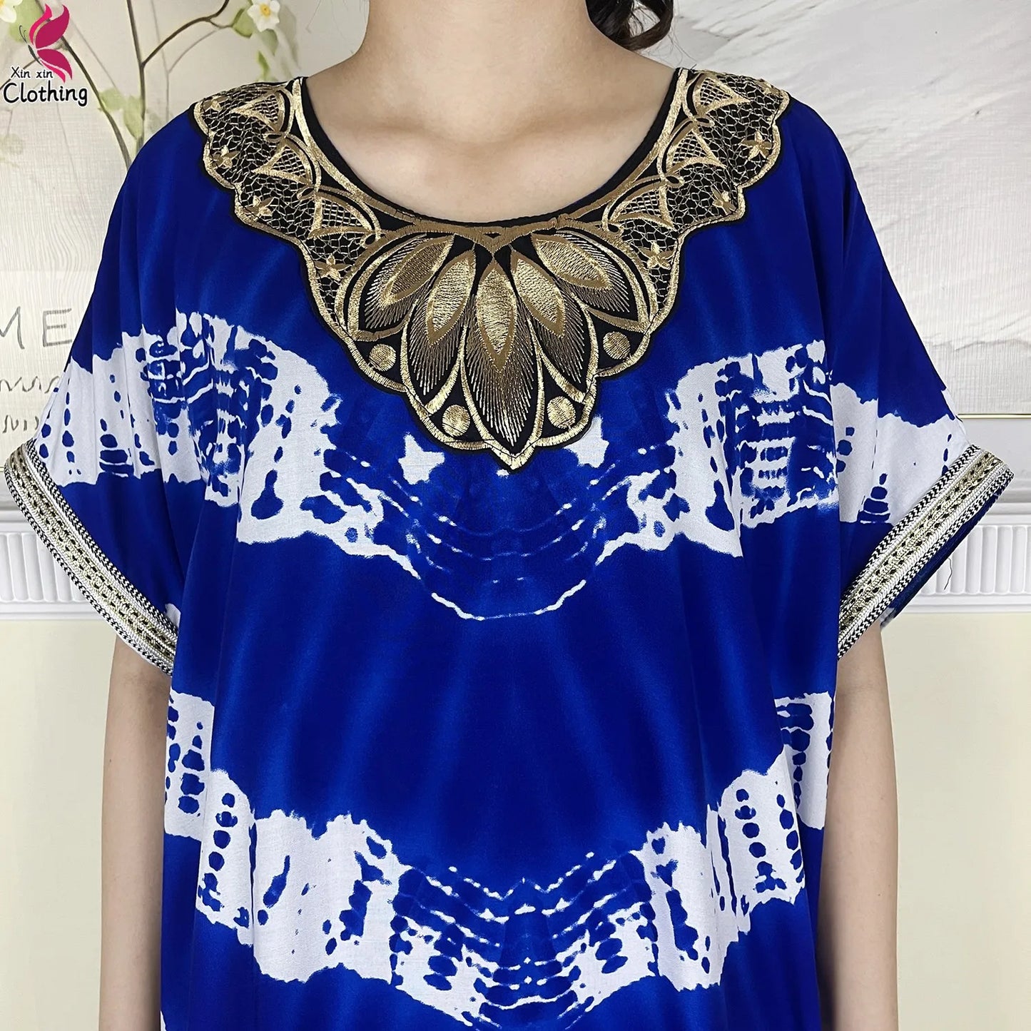 2024Latest African Abaya Women Dashiki Summer Short Sleeve Dubai Fashion Printed Cotton Robe Muslim Femme Loose Dress With Scarf