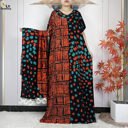 2024 Latest Muslim Sets Women Clothing Cotton Floral Loose Dashiki Long Dress African Abaya Dubai Traditional Islamic Clothing