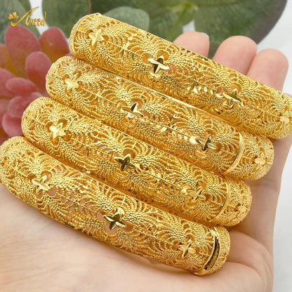 Dubai Bangles For Women Middle East Gold Color Bangle Ethiopian Saudi Arab Bracelet Wedding Bride Jewelery African Birthday Gift