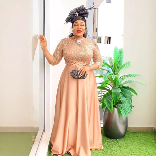 Plus Size African Party Dresses for Women Dashiki Ankara Sequin Wedding Evening Sexy Bodycon Maxi Christmas Dress Africa Clothes