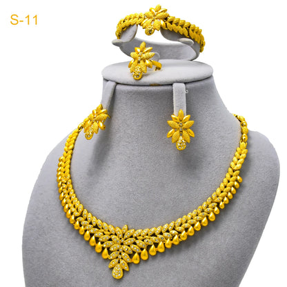 XUHUANG Luxury Crystal Gold Color Necklace Sets For Women Wedding Dubai African Jewelry Set Indian Jewellery Anniversary Gifts