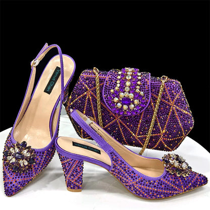 Venus Chan Elegant Pointed-Toe Heeled Sandals Shoes 2024 Woman High Heels Rhinestone New Italian Shoes and Bag for Party