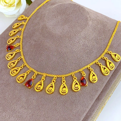 ANIID Dubai 24K Gold Plated Tassel Necklace For Women Bride Crystal Jewellery Italian Wedding African Party Gifts Wholesale