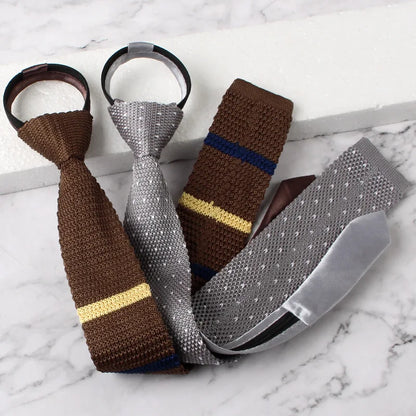Wedding Ties For Man Fashion Black Neckties White Dress Shirts Collar Ties Gifts Zipper Knitting tie For Men Clothes Accessories