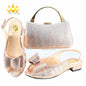 Low Heels Fashion 2024 Spring Summer New Design Nigerian Women Shoes and Bag Set in Gold Color Italian Women Design For Wedding