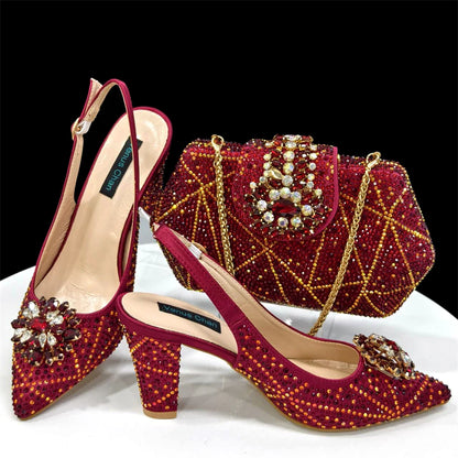 Venus Chan Elegant Pointed-Toe Heeled Sandals Shoes 2024 Woman High Heels Rhinestone New Italian Shoes and Bag for Party