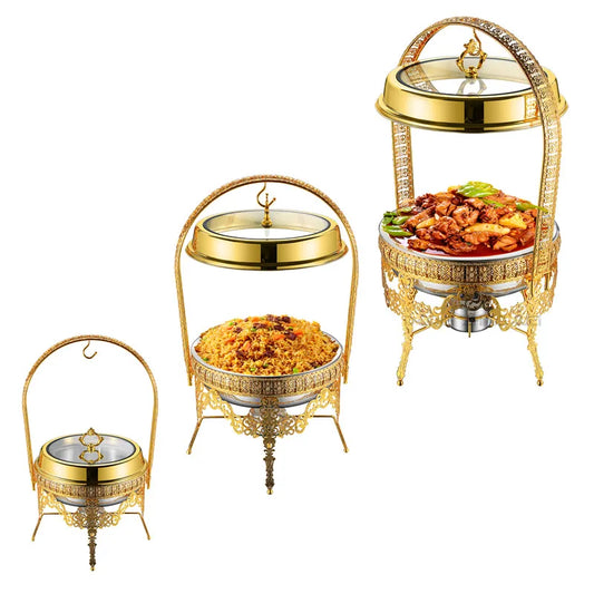 9L Gold Hanging Hinged Lid Chafing Dish Buffet Set For Catering Pour Buffet Stainless Steel Food Warmer Luxury Chafing Dishes