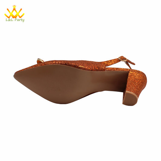 2024 New Arrivals Italian Ladies Shoes and bag Set High Quality Orange Color Pumps with Shinning Crystal for Wedding Party