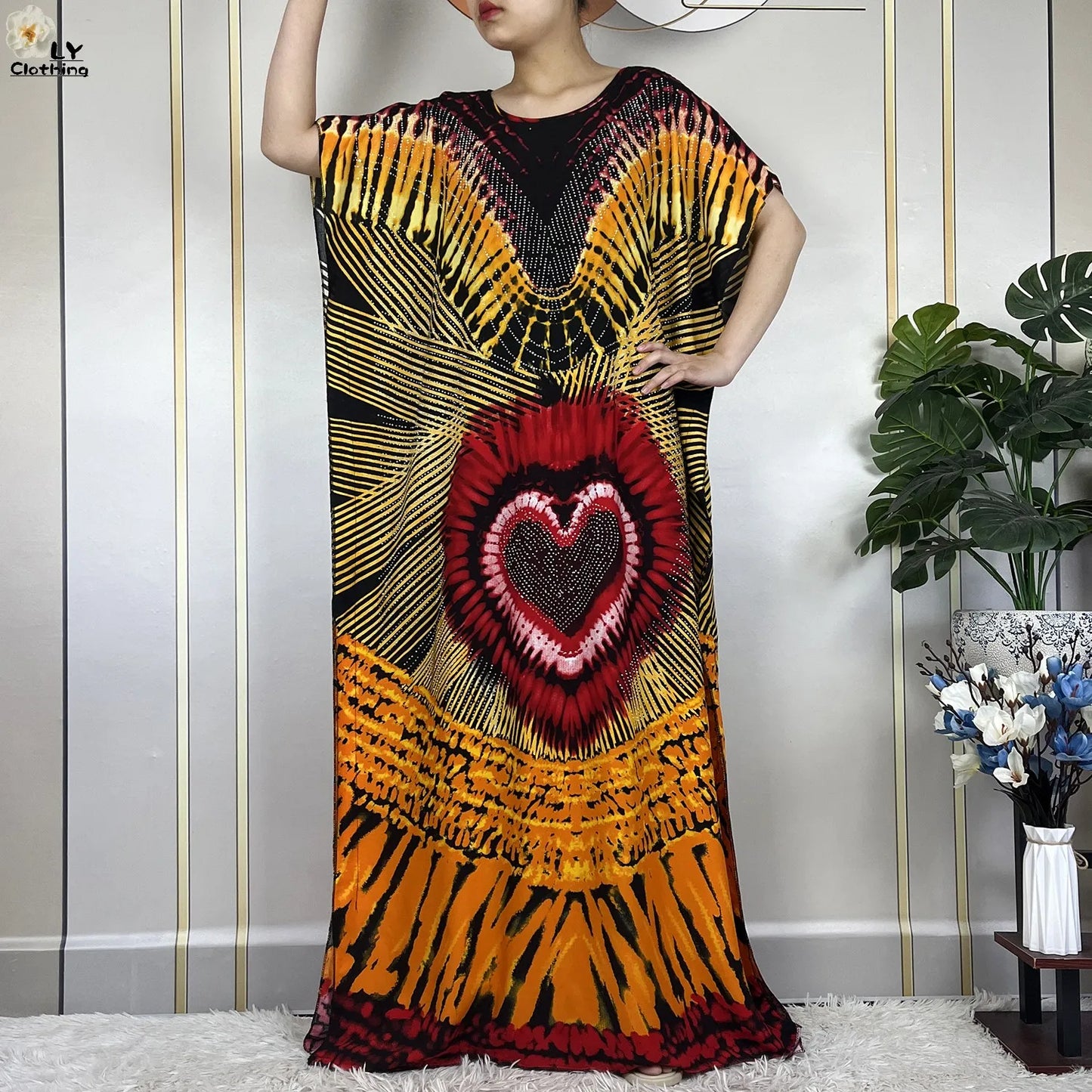 2024New Muslim Abaya Cotton Dress Women Loose African Dashiki Maxi Printing Diamonds Femme Robe Dubai Islam Dress With Big Scarf