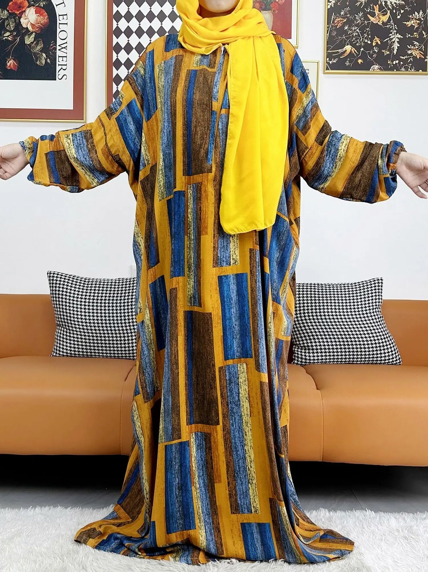 2025 Muslim Rayon Abayas For Women Ramadan Prayer Dubai Turkey Middle East Femme Robe Floral Loose African Dress Turban Joint