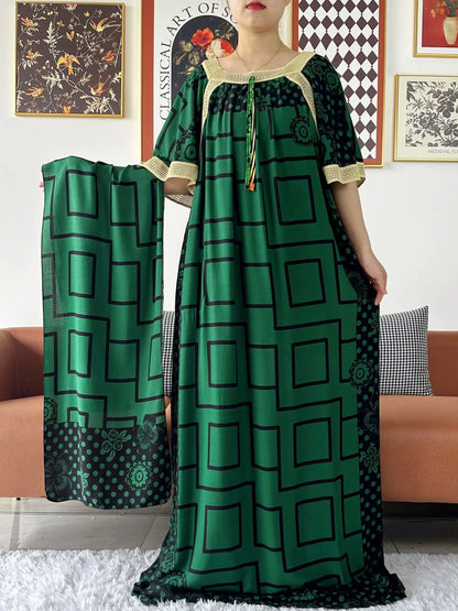 2024 New Muslim Women Short Sleeve Dashiki Dress Lace Embroidered Floral Boubou Maxi Islam Women Dress African Abaya Clothes