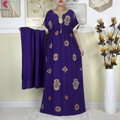 2024Latest Style Dubai Abaya Dress Solid Cotton Dress Embroidery African Dashiki Women Boubou Maxi Islam Clothing Casual Abaya