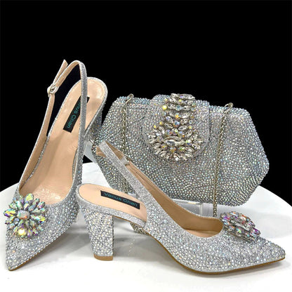 Venus Chan Elegant Pointed-Toe Heeled Sandals Shoes 2024 Woman High Heels Rhinestone New Italian Shoes and Bag for Party