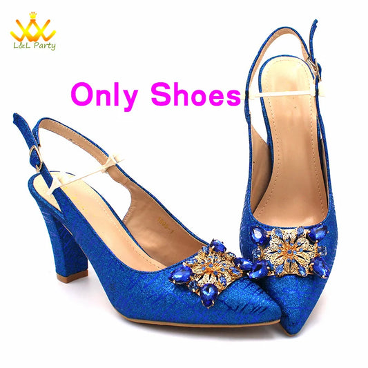 2024 New Arrivals Italian Ladies Shoes and bag Set High Quality Orange Color Pumps with Shinning Crystal for Wedding Party