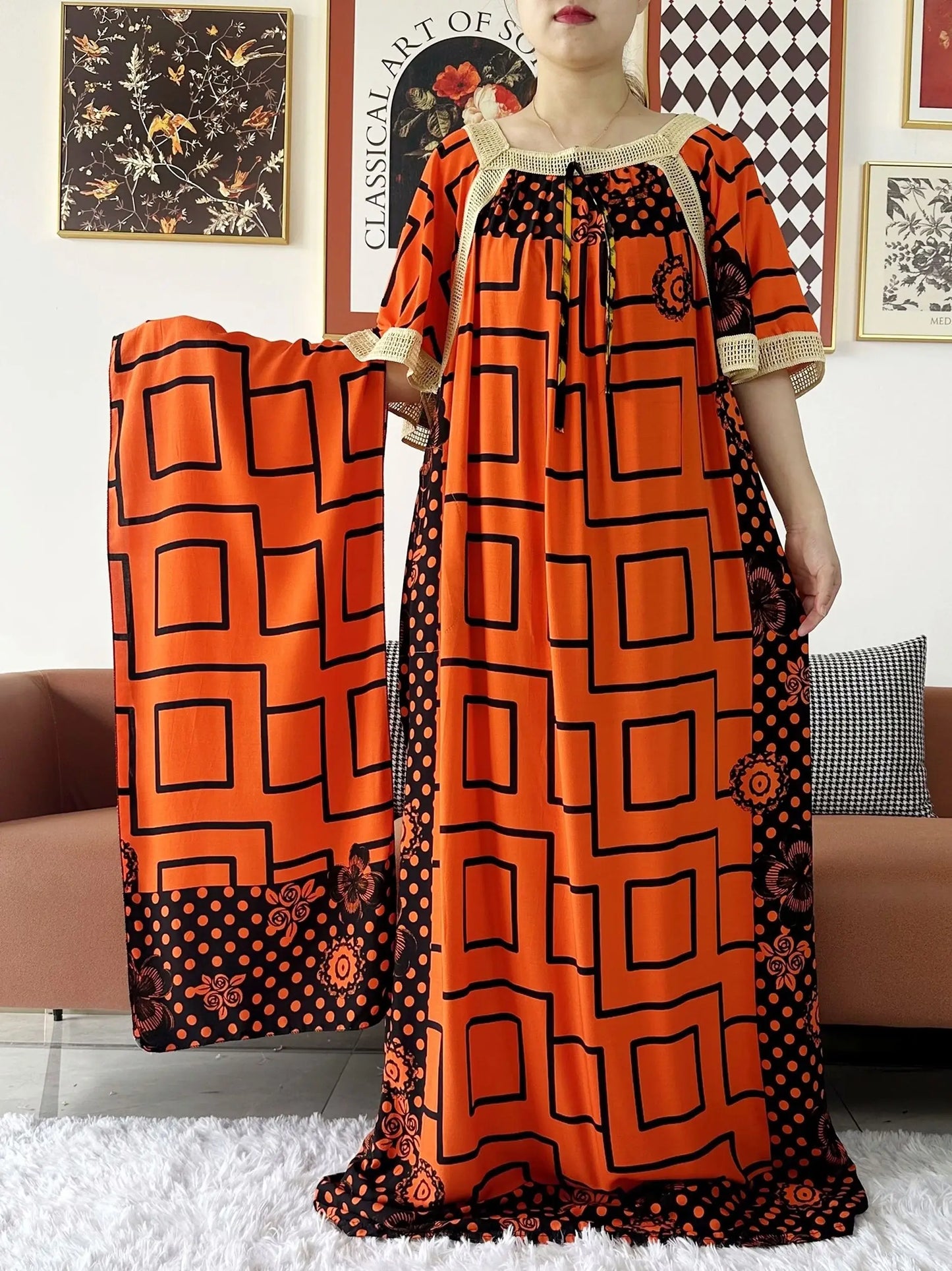 2024 New Muslim Women Short Sleeve Dashiki Dress Lace Embroidered Floral Boubou Maxi Islam Women Dress African Abaya Clothes