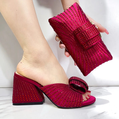 2024 New fashionable Designed Soild Color Elegant Shoe Bag Classic Style African Women's Round Toe High Heels For Wedding Party