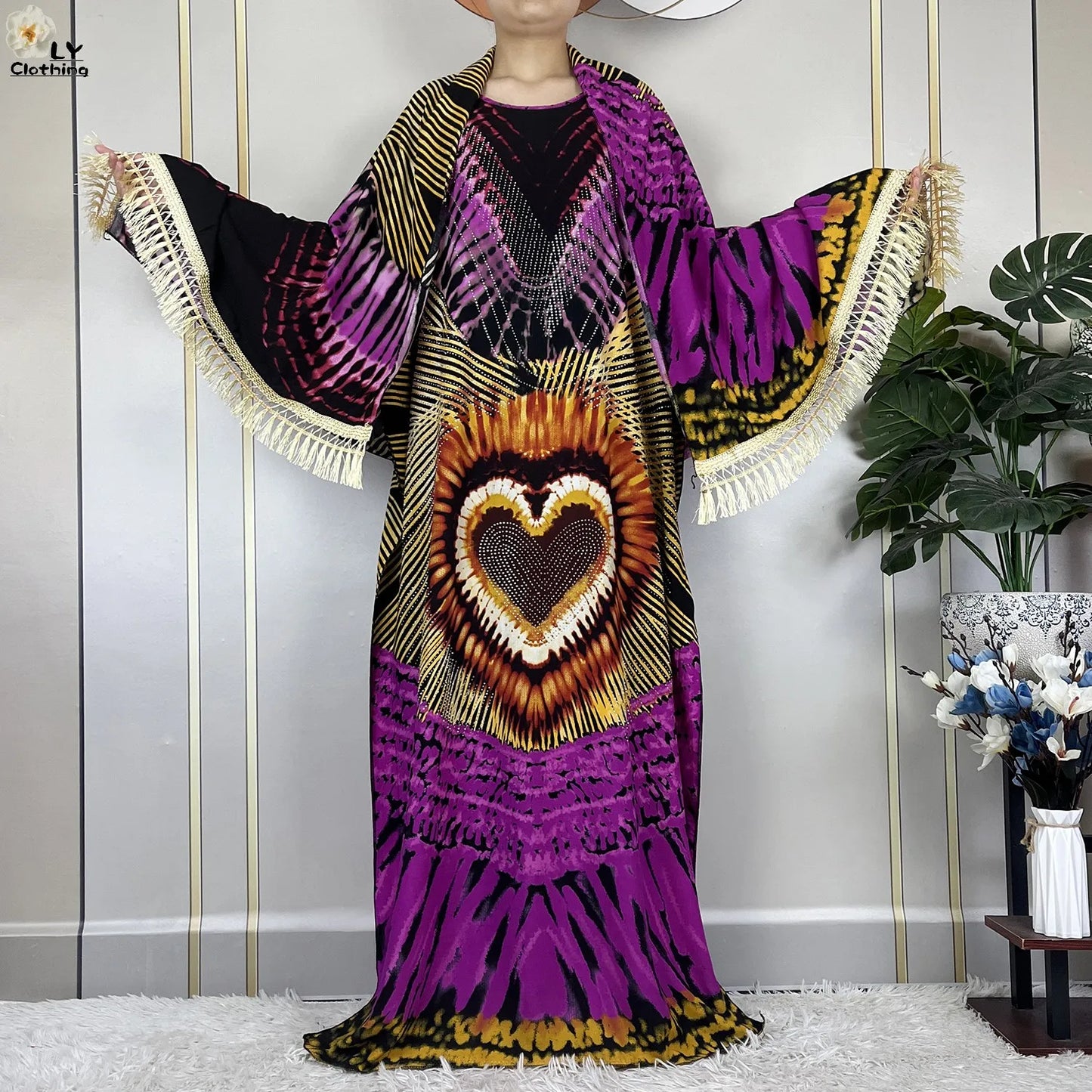 2024New Muslim Abaya Cotton Dress Women Loose African Dashiki Maxi Printing Diamonds Femme Robe Dubai Islam Dress With Big Scarf