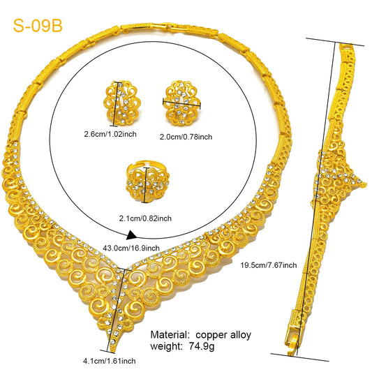XUHUANG Luxury Crystal Gold Color Necklace Sets For Women Wedding Dubai African Jewelry Set Indian Jewellery Anniversary Gifts