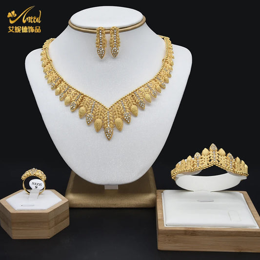 Jewelery Set 24K Gold Plated Set For Woman Bijoux Africaine Dubai Luxury Bridal Necklace Brand Earring And Neckalace Set