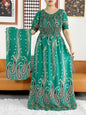 2023 New African Dashiki Cotton Floral Dress Printed Short Sleeve Collect Waist Straight Loose African Women Dress with Scarf